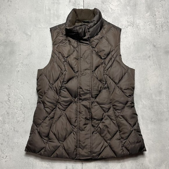 Eddie Bauer Goose Down Puffer Vest Jacket Womens Sz S Brown Quilted‎ Full Zip - Picture 1 of 12